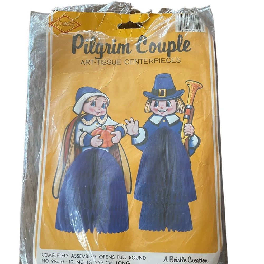 Vtg 1984Beistle Honeycomb Thanksgiving Pilgrims Centerpiece Decorations  10”